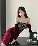 膝丈ドレス キャバドレス キラキラ 気質 ベアトップ セクシー 着瘦せ XH2-DD5333