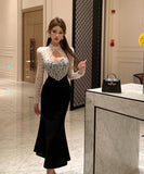 ロングドレス キャバドレス レース 谷間見せ セクシー 指名 気質 おしゃれ XH2-ZED889147DXH343B