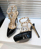 【2色】パンプス　痛くない　ハイヒール　ピンヒール　通勤用　エナメル　パンプス リベット　ハイヒール ポインテッドトゥ ヒール10cm エナメル　パンプス　ピンヒール 美脚パンプス 定番 フォーマル 結婚式 オフィス 大きいサイズ25.5cm XH5-DLHS6266-2