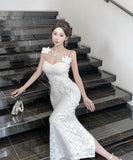 ロングドレス キャミワンピ フラワー レース セクシー エレガント お姫様 高級感 おしゃれ XH2-ZED885660DXH238B