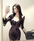 ミニドレス キャバドレス レース セクシー セレブ風 袖付き ナイトクラブ パーティー XH2-XKD-D308-6924-Dec14