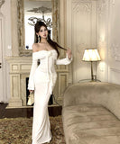 ロングドレスオフショルダータイトドレスセクシーフラワーセクシーマーメイドドレスXH2-CD7-437-24380750