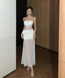 ロングドレス ベアトップ カワセクシー チュール 透明感 フラワー キャバクラ パーティー XH2-CD3-245-89770520