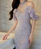 【手作り】ロングドレス キラキラ パーティー 誕生日 演奏会 宴会 マーメイド 高級感 XH2-YFTK7/7