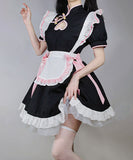 【5点セット】バストハートカットメイドデザインフレアスカートプチプラガーリーチャイナドレス  (チャイナ服/髪飾り/リボン×2/エプロン)XH2-FMS-T023