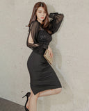 膝丈ドレス レース セクシー キャバドレス 袖付き エレガント 気質 XH2-ZED886691BH506