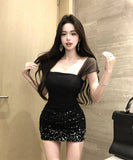 ミニドレス パーティードレス キラキラ タイトドレス セクシー キャバドレス キャバクラ XH2-ZED882233DXH437
