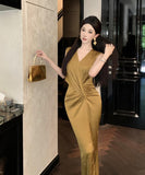 ロングドレス キャバドレス OL Vネック 谷間見せ セクシー 女子力 パーティー ナイトクラブ XH2-CD7-349-3650680