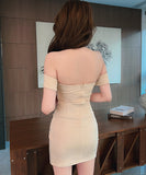 【2色】ミニドレス タイトドレス セクシー 谷間見せ 指名 オフショルダー 気質 おしゃれ 韓国っぽ 大人可愛い XH2-ZED887185GT536