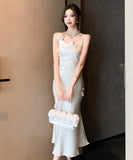 膝丈ドレス キャバドレス 立体花 気質 エレガント 着痩せ おしゃれ セクシー YH2-DD6268