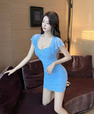 【4色】ミニドレス 秋新作 セクシー タイトドレス 谷間魅せ  おしゃ 着瘦せ XH2-DD4575