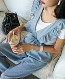 【2色】ワイドパンツ おしゃれ 着痩せ 通勤 かわいい フリル XH2-YF1148