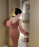 膝丈ドレス ワンショルダー セクシー おしゃれ 着痩せ XH2-ZED885424DXH449