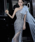 ロングドレス 高品質 キラキラ ナイトドレス 宴会 ワンショルダー 演奏会 XH2-TSZY5-6