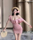 ミニドレス フリル カワセクシー タイトドレス 谷間見せ 女子力 おしゃれ XH2-MXX2856