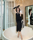 【手作り】ロングドレス マーメイドスカート キラキラ 宴会 ホルターネック セクシー XH2-JY20319