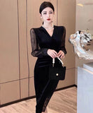 膝丈ドレス キャバドレス エレガント 気質 レース 高級感 Vネック セクシー XH2-ZED889932GT415