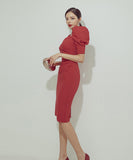 膝丈ドレス キャバドレス エレガント パフスリーブ 気質 セレブ風 XH2-ZED885639A71