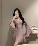 ミニドレス Aライン 着瘦せ 大人可愛い 秋新作 韓国っぽ XH2-LQE9208H355