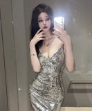 【2色】ミニドレス キラキラ ナイトクラブ キャバドレス party 谷間見せ XH2-DD5791