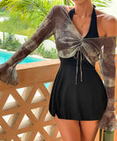 【2点セット】ビキニ モノキニ ワンピース ホルターネック セクシー 海辺 おしゃれ感 水着 着痩せ hot girl ビーチ　XH2-XYX-Q376