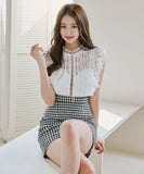 ミニドレス キャバドレス チェック柄 韓国っぽ レース 大人可愛い XH2-ZED889683BH538