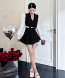 【2点セット】【3色】ミニドレス 大人可愛い 韓国っぽ おしゃれ 着瘦せ パフスリーブ XH2-ZED886831GD653