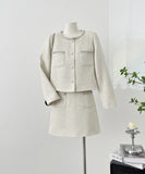 【上下セット】Black&white ツイードスーツ セレブ風 ミニドレス 高級感 真珠 キラキラ 大人可愛い 同伴 エレガントXH2-MYK0556