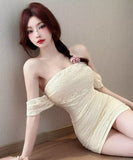 【3色】ミニドレス レース キャバドレス オフショルダー カワセクシー タイトドレス XH2-DD5974