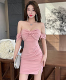 【3色】ミニドレス キャバドレス ベアトップ カワセクシー 指名 谷間見せ リボン タイトドレス XH2-DD7538