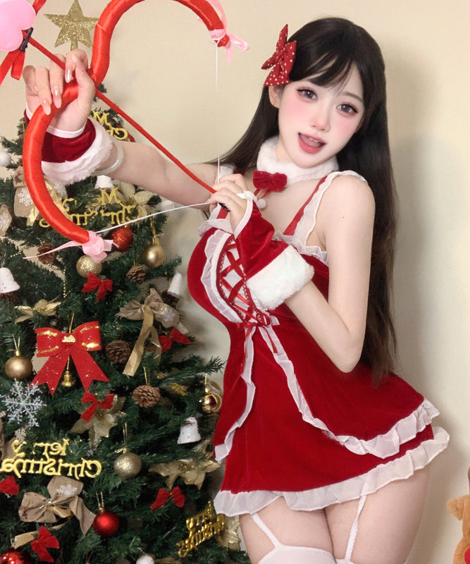 【5点セット】クリスマ 大人可愛い セクシー サンタ服 コスプレ レース リボン XH2-DML63