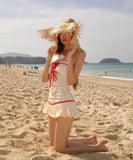 水着 モノキニ ビキニ フリル ベアトップ リボン 体型カバー 着痩せ 気質 セクシー 温泉 ビーチ 海 XH7-SNM-S031