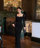 【Black&red】ロングドレス レース エレガント セレブ風 マーメイド 気質 宴会 パーティー 高級感 女子力 XH2-ZED885573DXH238B