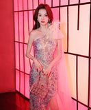 ロングドレス 宴会 キラキラ ナイトドレス ワンショルダー 人魚姫 誕生日 演奏会 XH2-MBYD-ltao722141041931