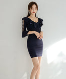 ミニドレス セクシー Vネック 谷間魅せ 指名 フリル 気質 小顔効果 お洒落 XH2-ZED882998A71