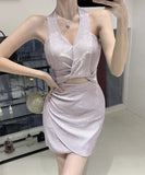 【2色】ミニドレス キャバドレス 谷間魅せ セクシー Vネック キラキラ パーティー XH2-DD4774