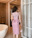 キャバドレス 膝丈ドレス セクシー 高品質 レース 手作り 結婚式 二次会 XH2-JY20377