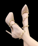 【2色】パンプス　痛くない　ハイヒール　ピンヒール　通勤用　エナメル　パンプス リベット　ハイヒール ポインテッドトゥ ヒール10cm エナメル　パンプス　ピンヒール 美脚パンプス 定番 フォーマル 結婚式 オフィス 大きいサイズ25.5cm XH5-DLHS6266-1