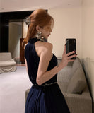 ミニドレス エレガント 高級感 通勤 大人可愛い ホルターネック セクシー 同伴 着痩せ 気質 XH2-MXX6332#