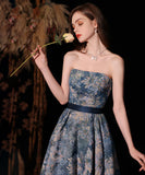 ロングドレス ベアトップ ナイトドレス 花柄 高級感 宴会 演奏会 お嬢様 パフスリーブ 油絵のプリンセスXH2-MBYD6.6