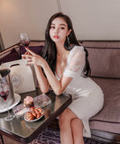 膝丈ドレス キャバドレス エレガント 谷間見せ カワセクシー パフスリーブ 気質 XH2-ZED885526A71