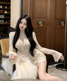 ミニドレス キャバドレス セクシー レース 谷間見せ 指名 気質 袖付き XH2-MXX2731