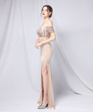 【5色】ロングドレス リボン パーティードレス キラキラ オフショルダー お姫様 誕生日 演奏会 宴会 XH2-YEY18629#