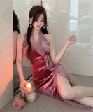 【2色】ロングドレス 宴会 スリット 非対称 ホルターネック エレガント 気質 キャバクラ XH2-ZED886041DXH348