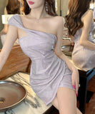 【blue&pink】ミニドレス キャバドレス セクシー キラキラ Party ワンショルダー XH2-DD4737