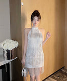ミニドレス タッセル キラキラ party ホルターネック セクシー XH2-DD5980