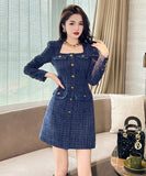 ミニドレス 手作り 秋新作 セレブ風 ツイード 小顔効果 スクエアネック エレガント XH2-JY20784