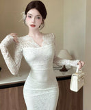 【2色】ロングドレス マーメイド レース Vネック セクシー エレガント XH2-DD7530