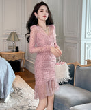 【手作り】ミニドレス 高品質 レース フリーVネック 気質 ハート柄 宴会 XH2-JY9603