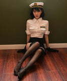 【4点セット】帽子付き体型カバープチプラセクシーミニポリス(トップス/スカート/帽子/手袋)XH2-RM3505